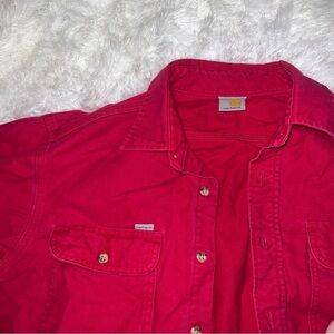 Carhartt Vintage Solid Red Long Sleeve Button Up Mens Thick Shirt size XL